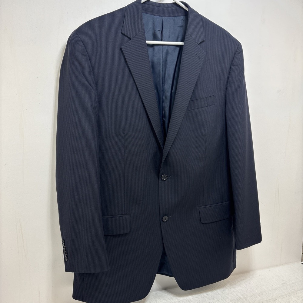 Michael Kors Mens Navy Pinstripe 2 Piece Suit Wool Size 42L Pants 34x32 - Picture 2 of 16